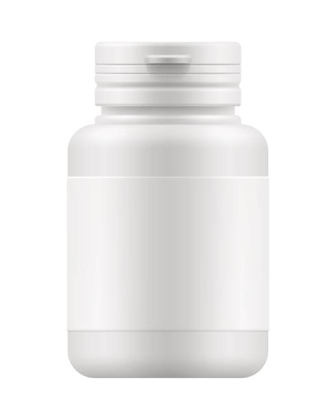 ilustrações de stock, clip art, desenhos animados e ícones de mock-up container for medication - bottle vitamin pill nutritional supplement white