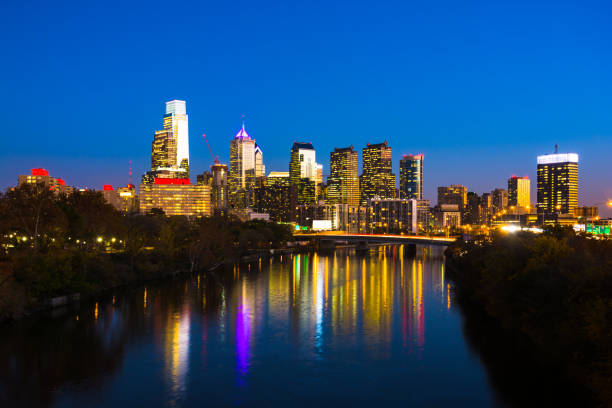 istock Philadelphia skyline and Schuylkill River at Dusk w/ Sunset Reflections 640295448