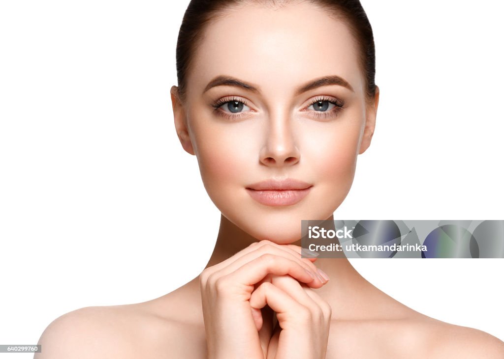 Beautiful Woman Face Portrait. Beauty Model. isolated on white Beautiful Woman Face Portrait Beauty Skin Care Concept. Fashion Beauty Model isolated on white Human Face Stock Photo