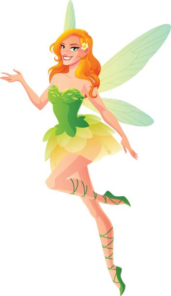 istock Flying and presenting fairy with wings in green. Vector illustration. 640303078