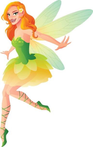 istock Vector cute flying fairy with dragonfly wings in green outfit. 640303606