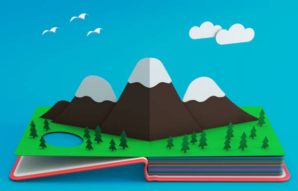 Pop Up Book With Mountainous Landscape. 3D Rendering