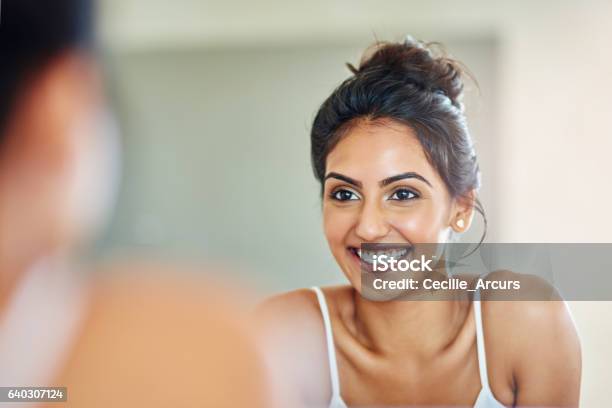 Good Skincare Definitely Pays Off Stock Photo - Download Image Now - Mirror - Object, Women, Smiling