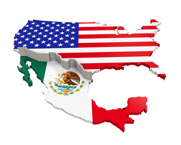 Border Wall Between America and Mexico isolated on white background. 3D render