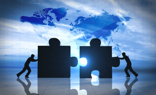 world business teamwork puzzle pieces - partnership cooperation teamwork puzzle imagens e fotografias de stock