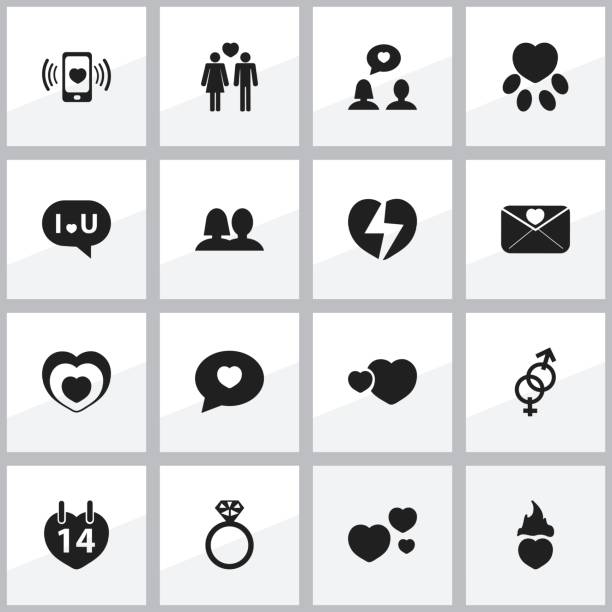 set von 16 editierbaren passion sende-icons. - mail correspondence romance passion stock-grafiken, -clipart, -cartoons und -symbole