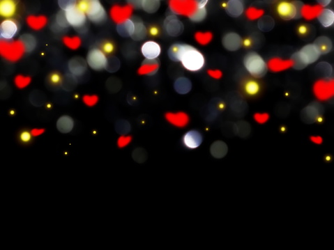beautiful reflections and red hearts on a black background