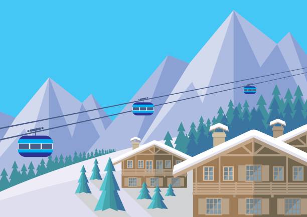 день горнолыжного курорта - ski resort mountain winter mountain range stock illustrations