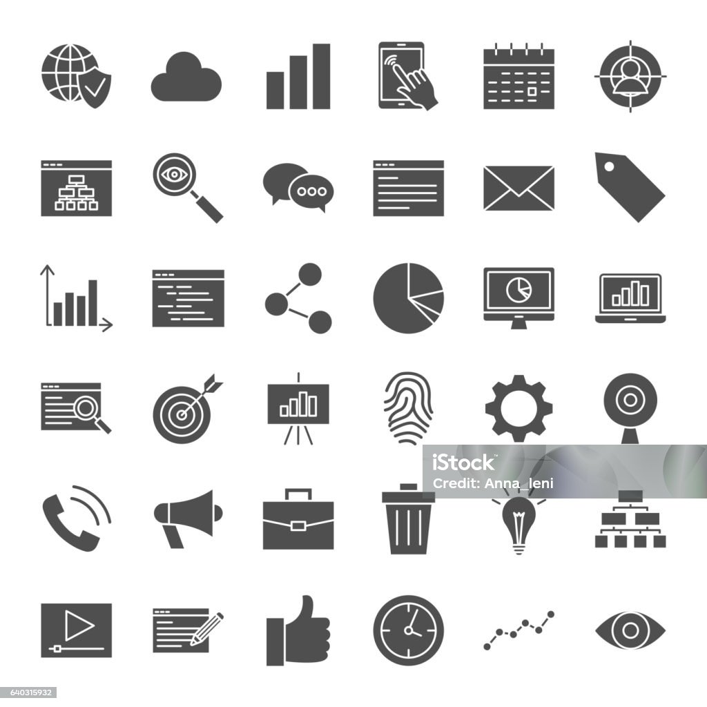 Development Solid Web Icons Development Solid Web Icons. Vector Set of Modern SEO Glyphs. Icon Symbol stock vector