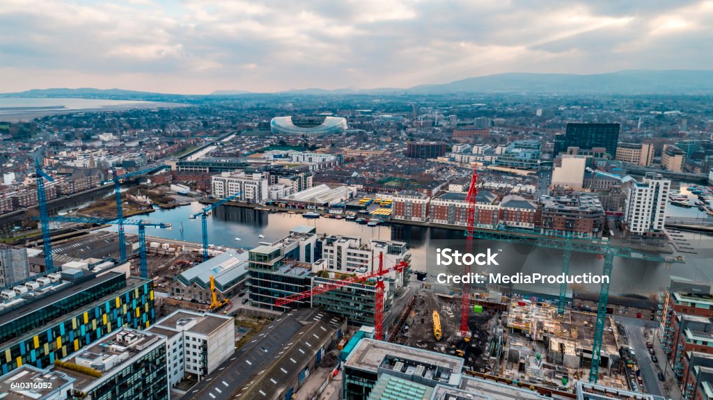 Dublin aerial view of city with river Liffey and stadium Dublin - Republic of Ireland Stock Photo