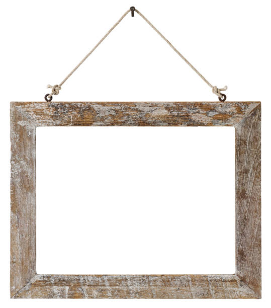 istock Old weathered natural wood frame hanging by rope. 640319186