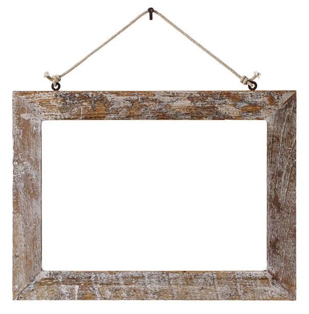 istock Old weathered natural wood frame hanging by rope. 640319236