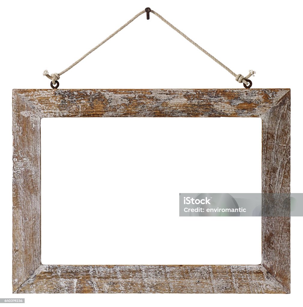 Old Weathered Natural Wood Frame Hanging By Rope Stock Photo - Download  Image Now - Picture Frame, Border - Frame, Wood - Material - iStock