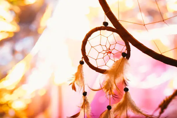 Photo of black and white photo of a dream catcher at sunset