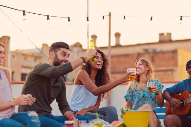 istock Happy friends at the rooftop party 640323930