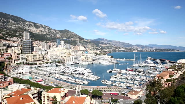 panning shot of Aerial Monaco Monte Carlo harbour french riviera