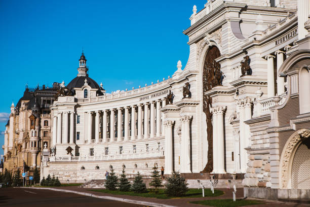 istock beautiful building with vintage elements Kazan on background sky 640325556