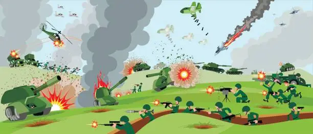 Vector illustration of Armies on battlefield