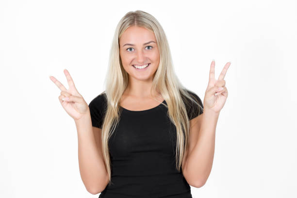 Woman showing two fingers