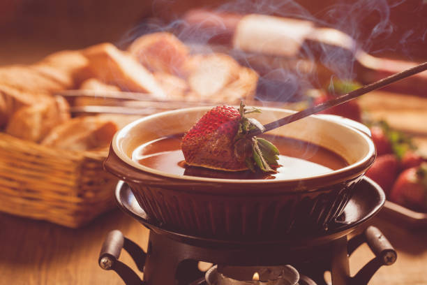 Chocolate fondue stock photo