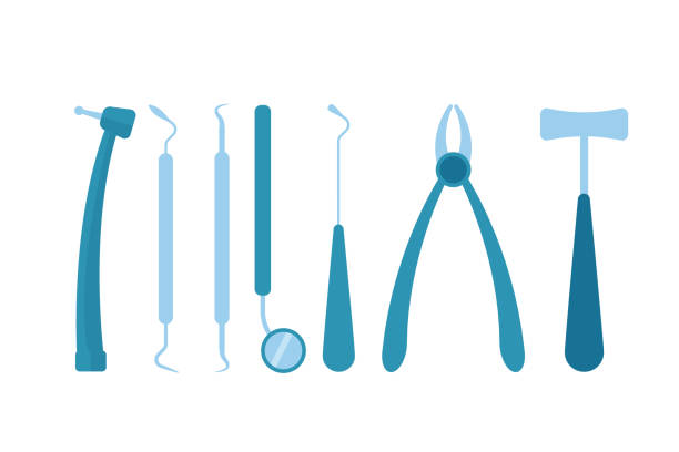 illustrations, cliparts, dessins animés et icônes de illustration vectorielle de l’équipement de stomatologie du dentiste. - human teeth dental hygiene dentist office human mouth