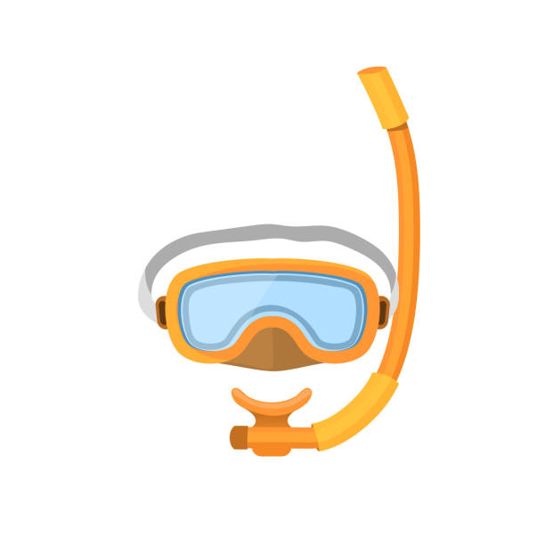 Diving mask isolated on white background. Diving mask isolated on white background. Rubber snorkel water scuba leisure. Underwater beach plastic goggles. Swimming glasses snorkeling design protection. scuba mask stock illustrations