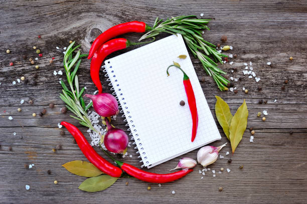 istock Vegetables and seasonings with open notebook for recipes 640340564