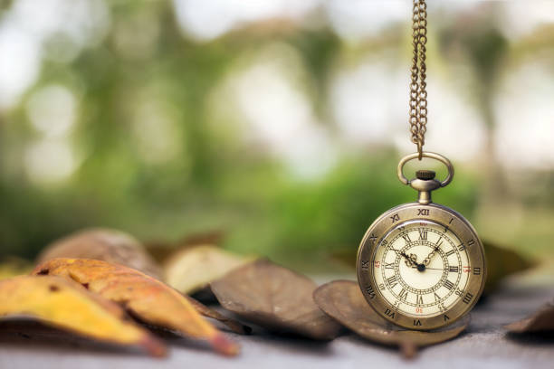 istock Pocket clock on fallen leaves in the Fall 640342960