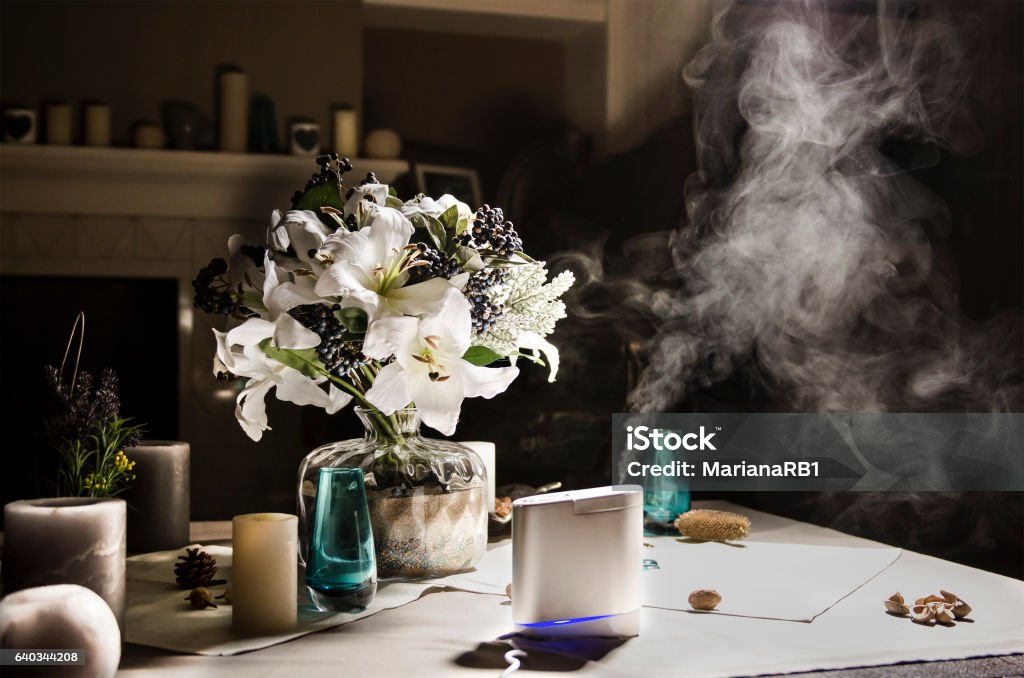 air humudifier in Living room air humudifier in Living room, on the table Humidifier Stock Photo