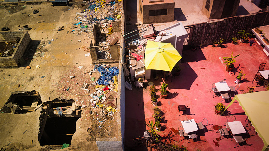 Division of wealth from a rooftop in Casablanca, urban Morocco