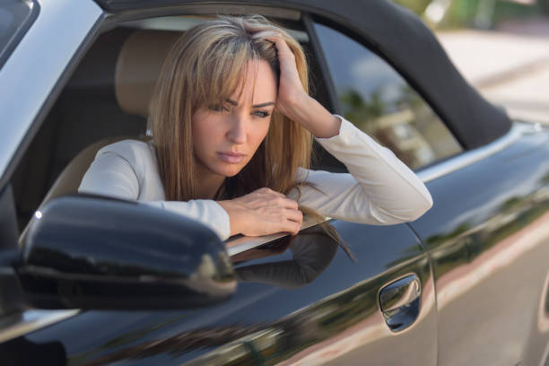 istock Stressed businesswoman driver in car 640345968