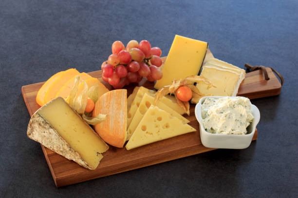 istock Cheese platter with grapes and bread 640346858
