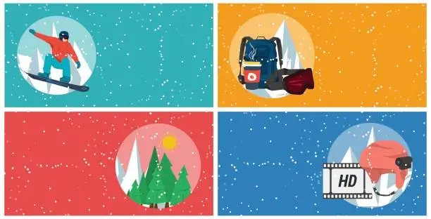 Vector illustration of Four horizontal winter sport banners