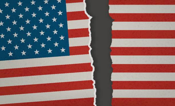 American Flag teared apart - Divided we Fall vector art illustration