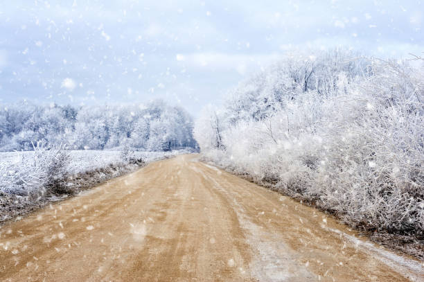istock Winter landscape with the road the forest 640353104