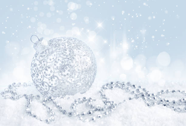 istock Christmas festive background with silver baubles 640354556