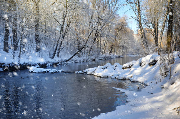 istock Beautiful winter landscape with the river 640355430