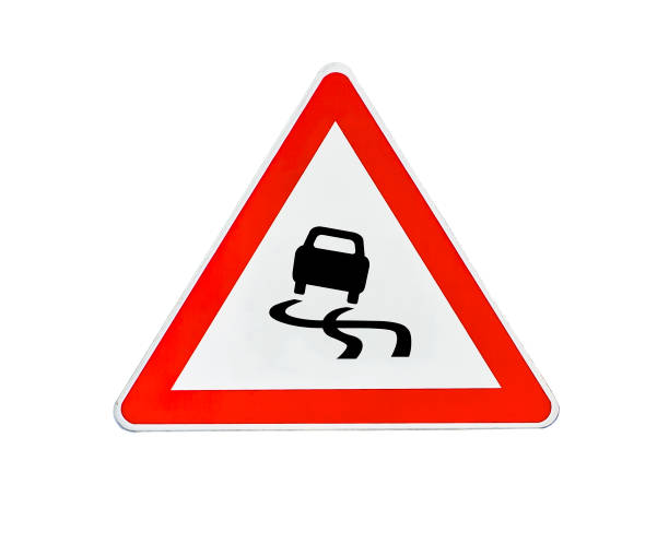 istock Triangle road sign slippery road 640355860