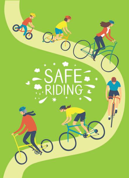 personen, die fahrrad fahren und helme tragen - safe ride stock-grafiken, -clipart, -cartoons und -symbole
