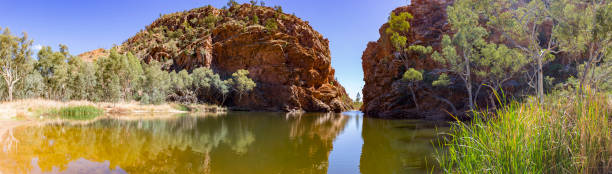 la charca de agujero grande espectacular ellery creek en territorio norteño, australia - ellery creek fotografías e imágenes de stock