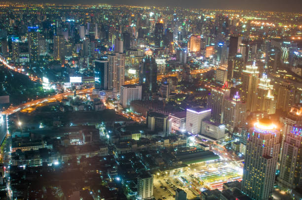 istock Panoramic view Cityscape business district from aerial view high building at dusk (Bangkok, Thailand) 640829106