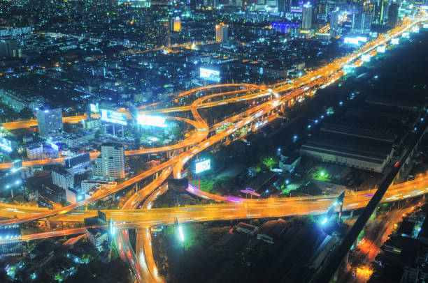 istock Panoramic view Cityscape business district from aerial view high building at dusk (Bangkok, Thailand) 640829136