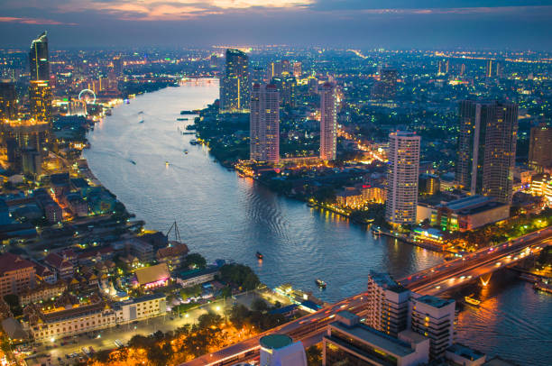 istock Panoramic view Cityscape business district from aerial view high building at dusk (Bangkok, Thailand) 640829144