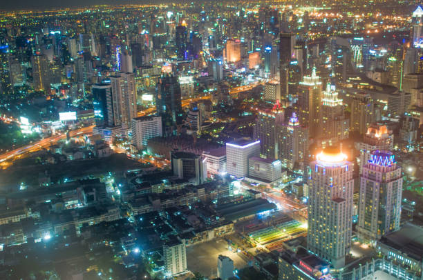 istock Panoramic view Cityscape business district from aerial view high building at dusk (Bangkok, Thailand) 640829146