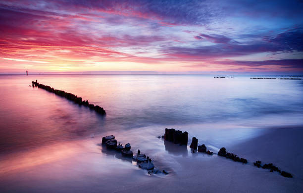 istock Dramatic sunset over Baltic sea, Poland 640835368