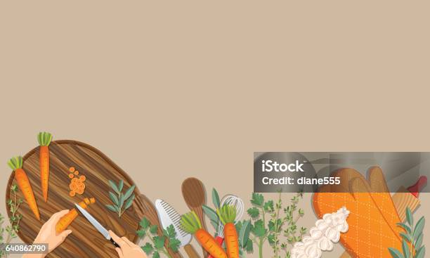 Overhead Angle Of Foods And Cooking Stock Illustration - Download Image Now - Above, Backgrounds, Beige