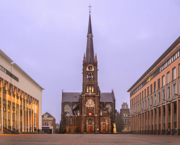 Liduina Basilica in Schiedam Netherlands in the evening stock photo