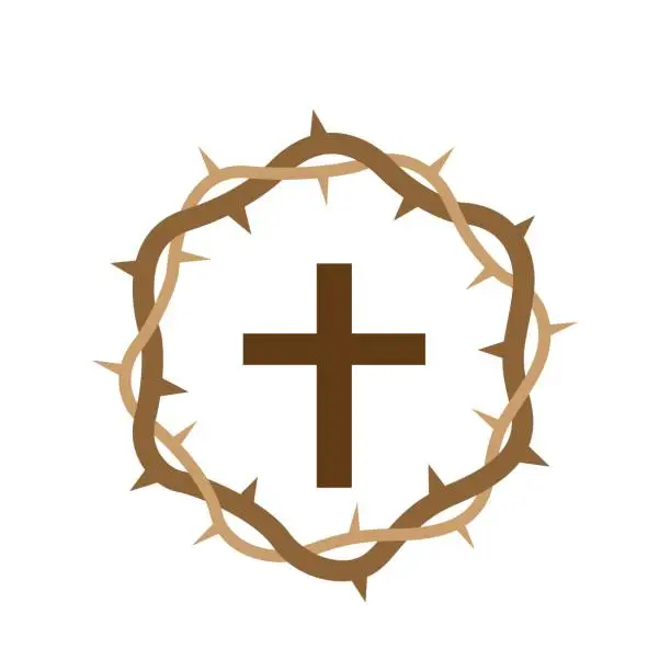 Vector illustration of Cross with Wooden Crown