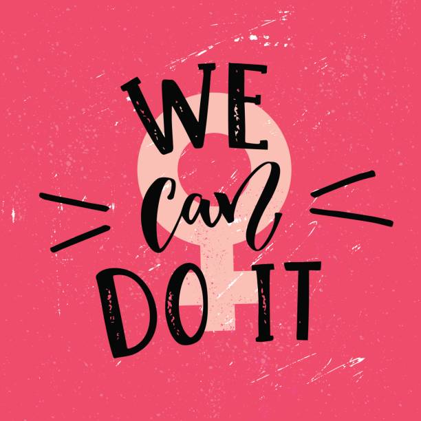 We can do it - feminism slogan We can do it. Feminist saying handwritten at pink textured background. Inspirational vector quote. womens issues stock illustrations