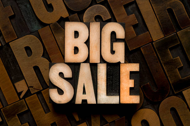 тип letterpress - big sale - letterpress special wood text стоковые фото и изображения